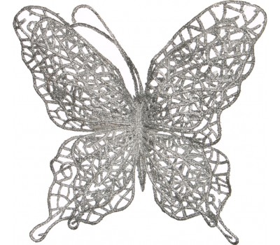 Изделие декоративное «бабочка» на клипсе. длина=14см. серебро (кор=400шт.)