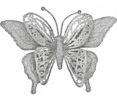 Изделие декоративное «бабочка» на клипсе. длина=17см. серебро (мал=100шт./кор=400шт.)