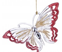 Декоративное изделие «бабочка » 9 см 2 вида цвет: красный с золотом с глиттером ((мал-24/кор=288шт.)