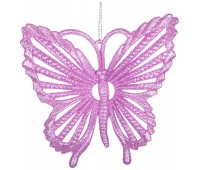 Декоративное изделие «бабочка » 10 см   цвет: розовый с глиттером ((мал-24/кор=288шт.)