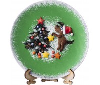 Тарелка декоративная «символ года 2018 собака с елкой» диаметр=20 см. без упаковки (кор=12шт