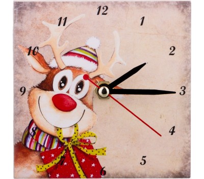 Часы «олень с подарком» 10*10 см. (кор=1шт.)