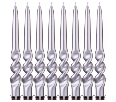 Набор свечей из 8 шт. 23,5/2,2 см. металлик серебряный (кор=3набор.)