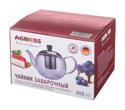 Чайник заварочный agness с фильтром из нжс 800 мл (кор=24шт.)