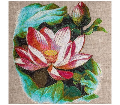 Подушка декоративная «акварель,лотос»,45х45см,серый+розовый,100% лён, вышивка