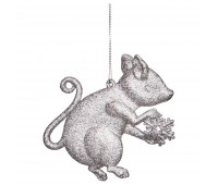 Елочное украшение «мышка» 11*9 см серебро с глиттером без упаковки (мал=24шт./кор=288шт.)