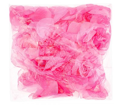 Большая шифоновая роза с блестками розового цвета  (упаковка из 15шт)