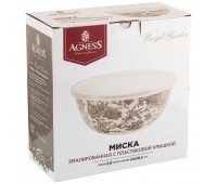 Миска agness эмалированная с пластиковой крышкой,  серия royal garden 24 х 10,5 см/ 2,8л