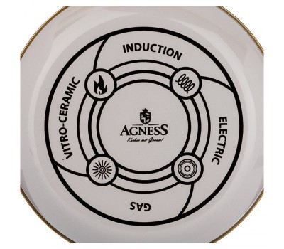 Сковорода agness эмалированная со стекл. крышкой и антипригар. "мраморным" покрытием, 26см