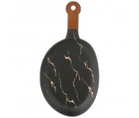 Блюдо для сервировки с деревянной ручкой коллекция «золотой мрамор» цвет: black 37,5*19*2,4 см