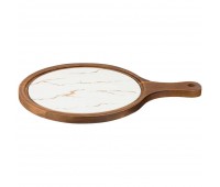 Блюдо на деревянной подставке с крышкой коллекция «золотой мрамор» цвет: white  33*23*1,6 см