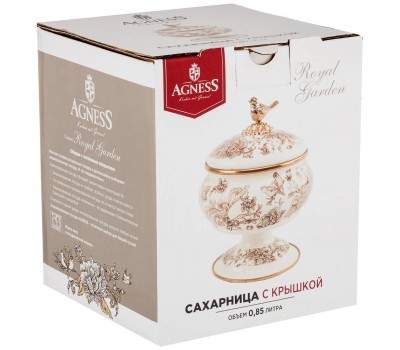 Сахарница agness эмалированная на ножке, серия royal garden 0,85л