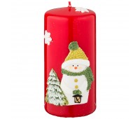 Свеча декоративная столбик «счастливый снеговик» диаметр 6 см высота 12 см