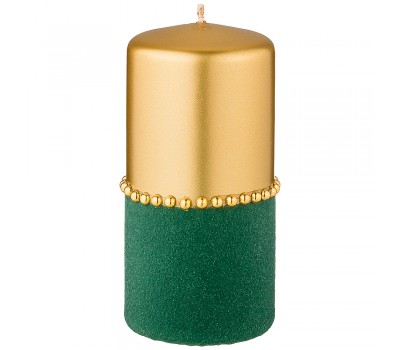 Свеча декоративная столбик высокий  «велюровый шик» green диаметр 7 см высота 15 см