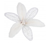Цветок пуансеттия декоративный  «норка» с клипсой диаметр=15 см цвет:white (мал.уп.=24 шт)