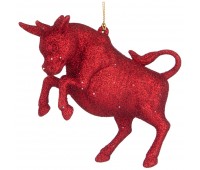 Елочное украшение«бык символ года 2021» 12,5*3 см высота=8,5 см цвет:красный с глиттером ((мал-24/ко