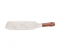 Блюдо для сервировки с деревянной ручкой коллекция «золотой мрамор» цвет: white 34*15,3*2 см