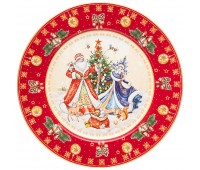 Тарелка обеденная lefard «дед мороз и снегурочка» 26см красная (кор=18шт.)